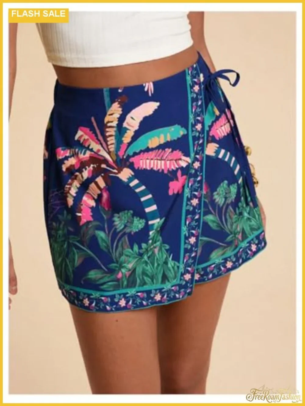 Women's Floral Wrap Skort Boho Drawstring Waist Summer Skirt Shorts